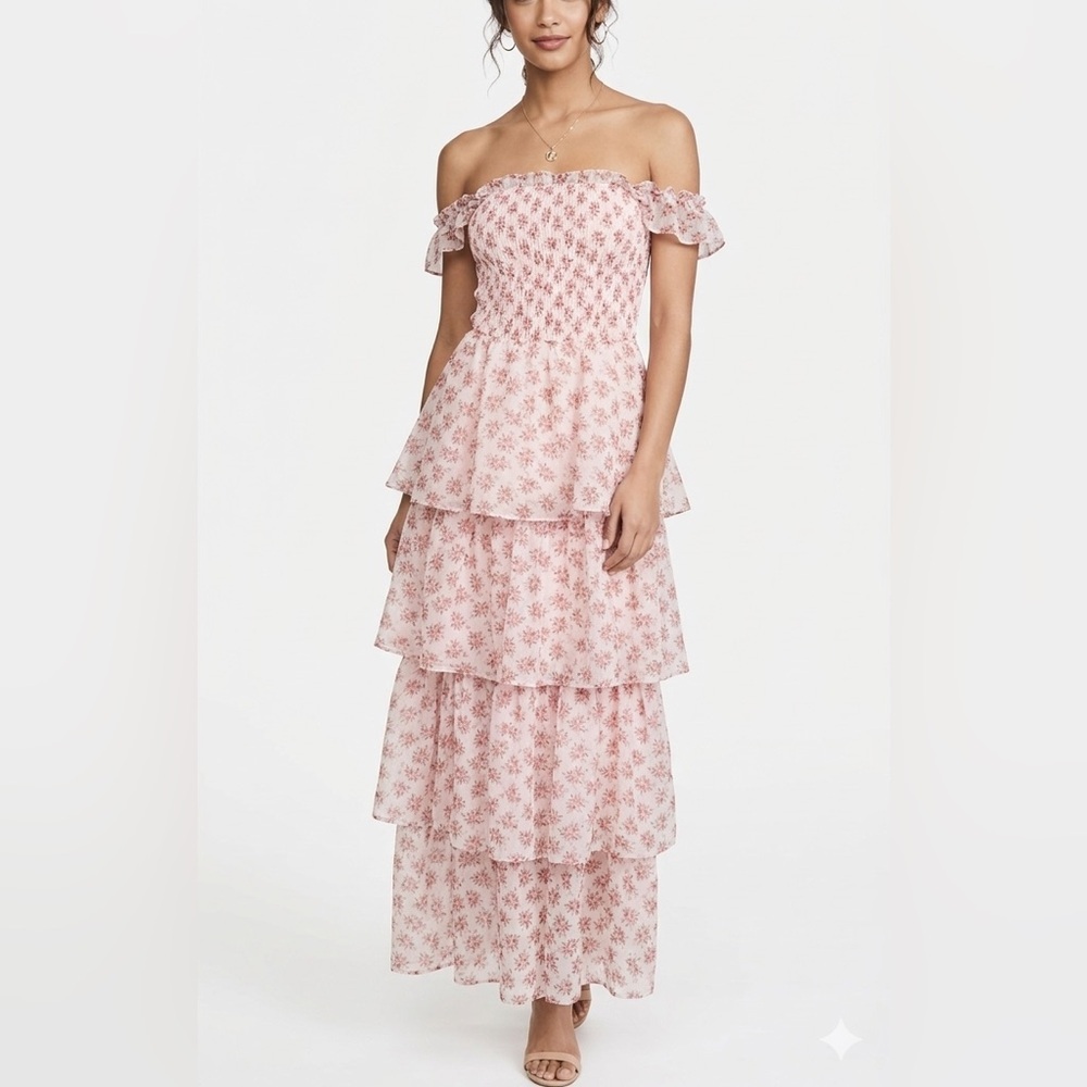 And Now This Smocked Tiered Ruffle Maxi Dress Sz XS
